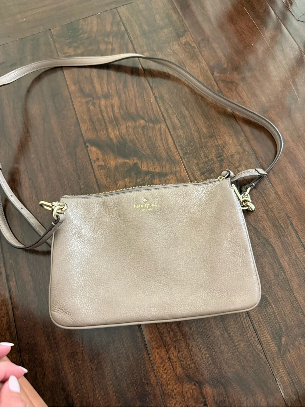 kate spade Pebbled Leather Crossbody in Taupe Gray